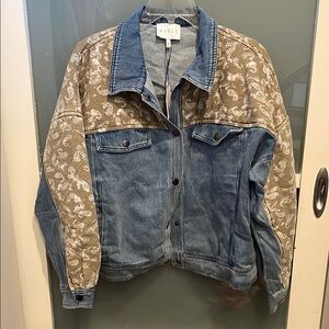 MABLE Blue and Tan Paisley Print Jean Jacket, Denim Bomber Jacket, M, NWT